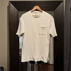 TOPO DESIGNS Men’s Waffle Knit Pocket Tee Made in USA, L, White Textured Shirt